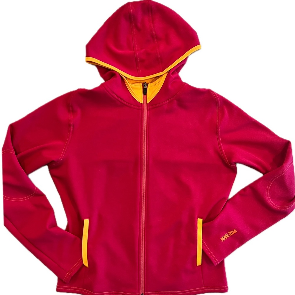 Pearl Izumi Red and Yellow Athletic Cycling Hoodie Back zipper pocket SZ Medium